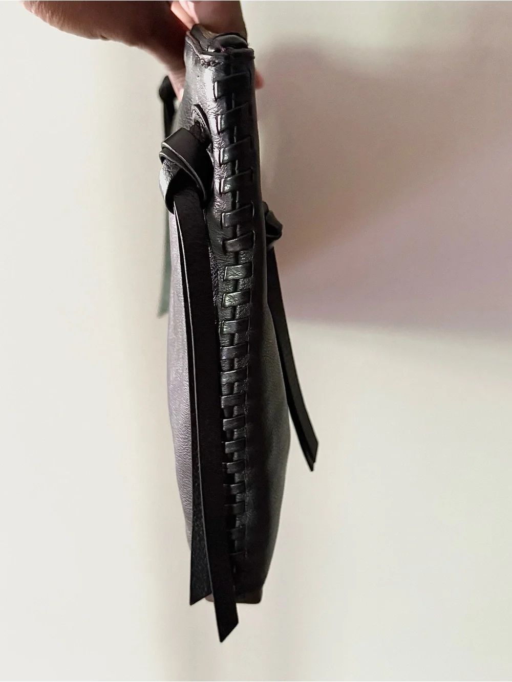 Kooba Black Leather Wristlet Clutch Gold Hardware Zip Pouch